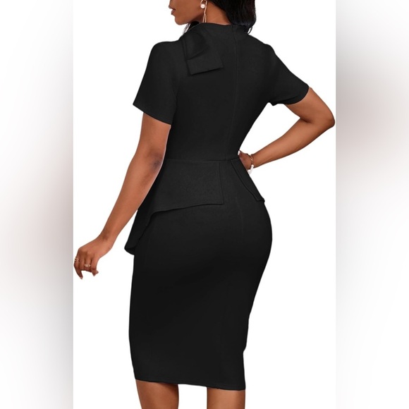 Fashion Peplum Bodycon Short Sleeve Bow Club Ruffle Pencil Formal Cocktail Dress - Picture 3 of 7